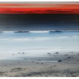 CERI AUCKLAND DAVIES egg tempura on gesso - sea and sunset, entitled verso 'Red Sunset No.3',