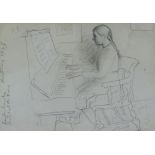 CERI RICHARDS pencil drawing - the artist's teenage daughter Rachel playing the piano, 13 x 18.