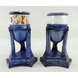 TWO SWANSEA PEARLWARE ESSENCE VASES circa 1806 similarly modelled on fluted triangular bases with