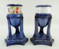 TWO SWANSEA PEARLWARE ESSENCE VASES circa 1806 similarly modelled on fluted triangular bases with