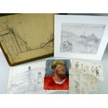 GEORGE CHAPMAN group of six preliminary works on paper - including south Wales valleys scene with