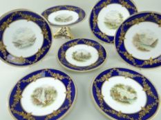 A STAFFORDSHIRE PORCELAIN DESSERT SET PAINTED WITH NAMED WELSH VIEWS having deep blue borders and