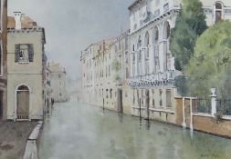 GARETH THOMAS watercolour - Venetian canal, entitled verso 'Afternoon Venice', signed, 25 x 36cms