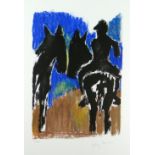 JOSEF HERMAN OBE RA limited edition (57/150) lithograph - figure on a mule with another mule to