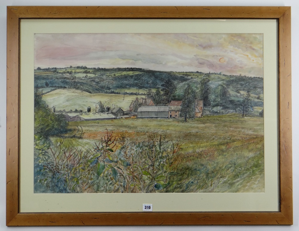GLYN GRIFFITHS large watercolour and pencil - landscape with farm, signed, 51 x 74cms Provenance: - Image 2 of 2