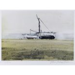 JOHN KNAPP-FISHER limited edition (278/500) print - two beached fishing boats, signed, 17.5 x