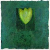 VIVIENNE WILLIAMS mixed media - single flower on green ground, titled verso 'Tara' on Attic