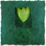 VIVIENNE WILLIAMS mixed media - single flower on green ground, titled verso 'Tara' on Attic