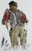 MIKE JONES mixed media - standing figure of a farmer in waistcoat with hands in pockets, entitled
