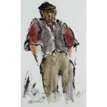 MIKE JONES mixed media - standing figure of a farmer in waistcoat with hands in pockets, entitled