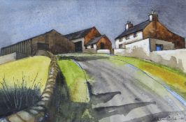 JOHN CLEAL watercolour - Pembrokeshire farm, entitled verso 'Farm at Nolton', signed, 15 x 22cms