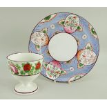 SWANSEA PEARLWARE PLATE & SWANSEA GOBLET VASE both with chocolate rim, the vase with enamelled