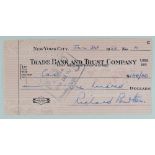 RICHARD BURTON SIGNED CHEQUE for $100 on Trade Bank and Trust Company, January 31st, 1952, 7 x 14cms