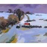 DONALD MCINTYRE acrylic on board - snow scene, Tregarth, signed with initials, 36 x 43cms