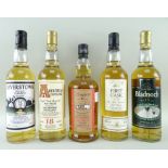 FIVE SINGLE MALT WHISKY EXPRESSIONS comprising Bladnoch aged 15 years single Lowland malt, 55%