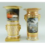 BARR, FLIGHT & BARR CYLINDRICAL PORCELAIN VASE, painted with view of figure on horseback on bridge