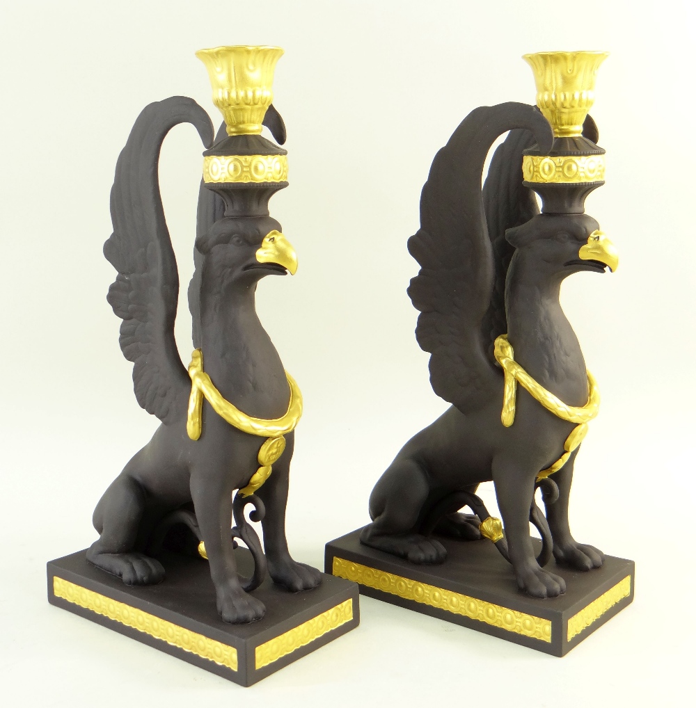 PAIR WEDGWOOD MASTERPIECE COLLECTION BLACK BASALT 'GRIFFIN' CANDLESTICKS, limited edition no. 23/ - Image 3 of 5