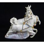 MEISSEN PORCELAIN FIGURE GROUP, early 20th Century, of galloping horses amongst clouds wearing