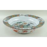 RARE CHINESE FAMILLE VERTE PORCELAIN 'LOTUS POND' BASIN, Kangxi, centre decorated with lotus pond w