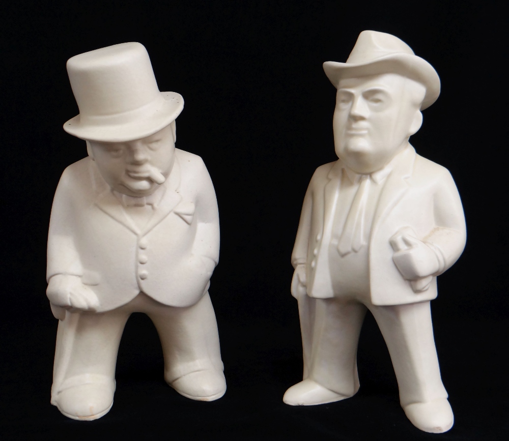 BOVEY POTTERY 'OUR GANG' FIGURES OF CHURCHILL & ROOSEVELT, former entitled 'The Boss', both in cream