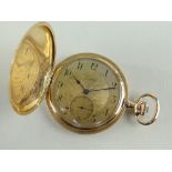 14K GOLD ZENITH SLIM HUNTER POCKET WATCH, side wind, the dial having subsidiary seconds dial and