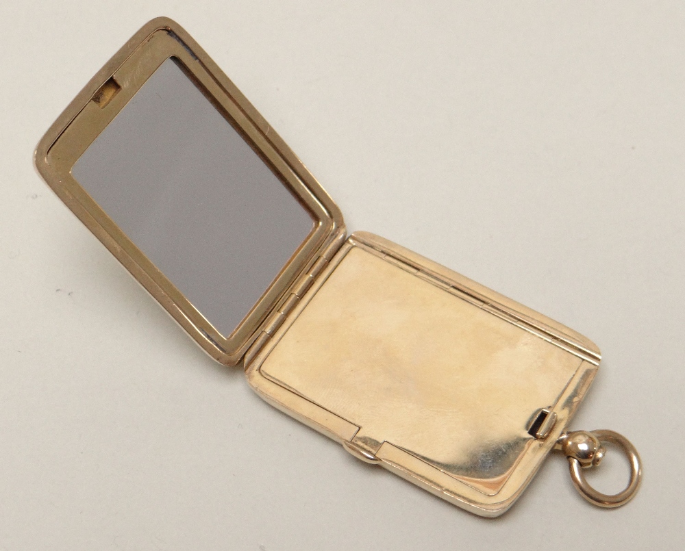 GEORGE V ASPREY 9CT GOLD COMPACT / PILL BOX of rectangular form, engine turned with initials to - Image 2 of 3