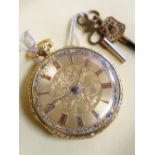 EARLY VICTORIAN 18CT GOLD OPEN FACED POCKET WATCH, having Roman numeral chapter ring, engraved