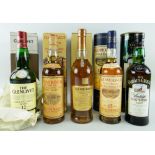FIVE BOTTLES OF MALT SCOTCH WHISKY comprising Glenmorangie rare malt scotch whisky aged 15 years,