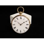 GEORGE V 18CT GOLD OPEN FACED POCKET WATCH, white enamel face with Roman numeral chapter ring, the