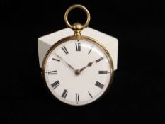 GEORGE V 18CT GOLD OPEN FACED POCKET WATCH, white enamel face with Roman numeral chapter ring, the