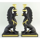 PAIR WEDGWOOD MASTERPIECE COLLECTION BLACK BASALT 'GRIFFIN' CANDLESTICKS, limited edition no. 23/