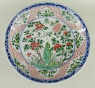 CHINESE WUCAI OR FAMILLE VERTE & UNDERGLAZE BLUE PORCELAIN SAUCER DISH, Kangxi, centre decorated wit