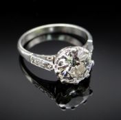 PLATINUM DIAMOND SOLITAIRE RING, the claw set central stone measuring 1.5cts approx. (visual