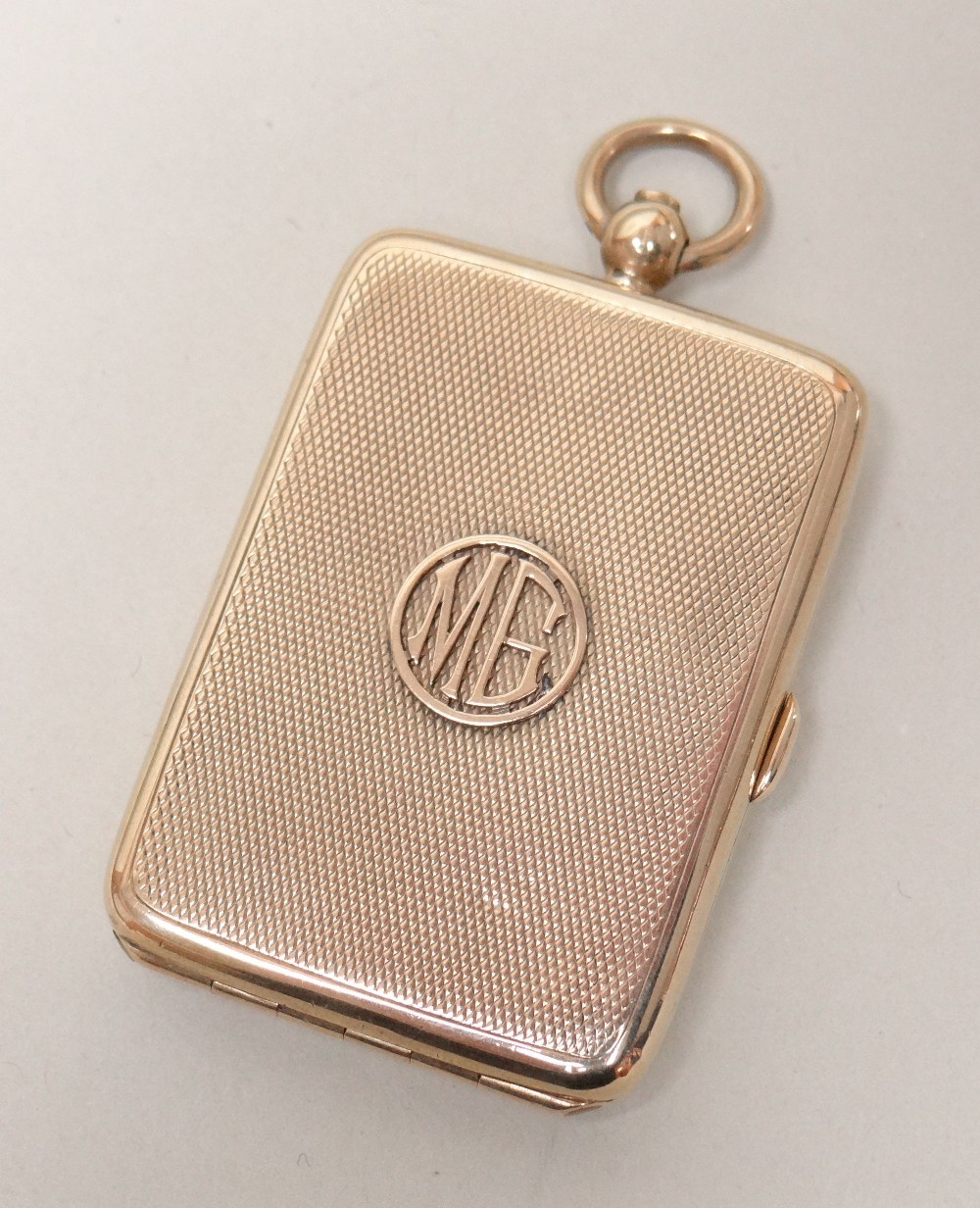 GEORGE V ASPREY 9CT GOLD COMPACT / PILL BOX of rectangular form, engine turned with initials to - Image 3 of 3