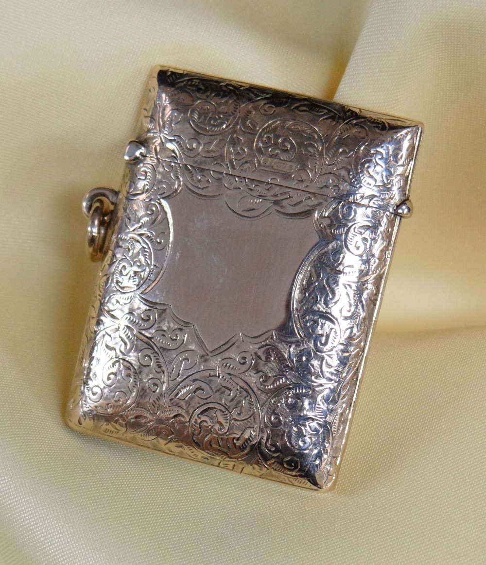 EDWARD VII 9CT GOLD VESTA CASE, of slightly curved rectangular form, scroll engraved with vacant - Image 2 of 3