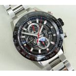 TAG HEUER CARRERA CALIBRE-1 CHRONOGRAPH BRACELET WATCH, ref. CAR2A1W-O, semi-skeletonised, applied