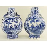 MATCHED PAIR CHINESE BLUE & WHITE PORCELAIN MOON FLASKS, 19th/20th Century, with chilong handles,