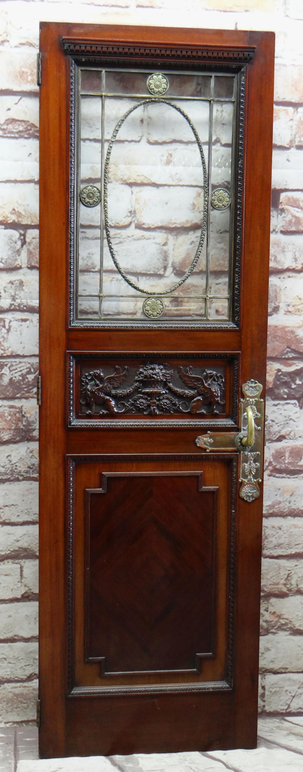 A FINE LATE VICTORIAN MAHOGANY RAILWAY CARRIAGE DOOR, c. 1890, being an internal clerestory door for - Image 4 of 5