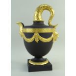 WEDGWOOD BLACK BASALT 'FISHTAIL' EWER, limited edition no. 12/100, with scaled handle, mask spout,