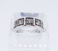 18CT WHITE GOLD FIVE STONE DIAMOND RING, the five diamonds totalling 0.5cts overall approx. (