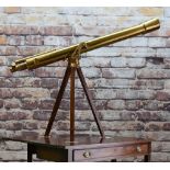 VICTORIAN T. COOKE & SONS 3 1/4-INCH BRASS REFRACTING TELESCOPE ON STAND, c. 1880, signed 'T.