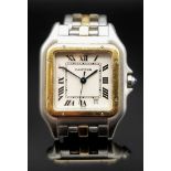 CARTIER PANTHERE BI-METAL WRISTWATCH, in stainless steel and yellow gold, square dial with Roman