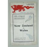 A SOUVENIR RUGBY UNION PROGRAMME FROM WALES V NEW ZEALAND 1905, one of the most famous matches of