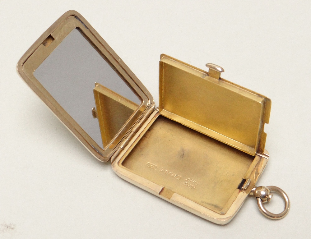 GEORGE V ASPREY 9CT GOLD COMPACT / PILL BOX of rectangular form, engine turned with initials to