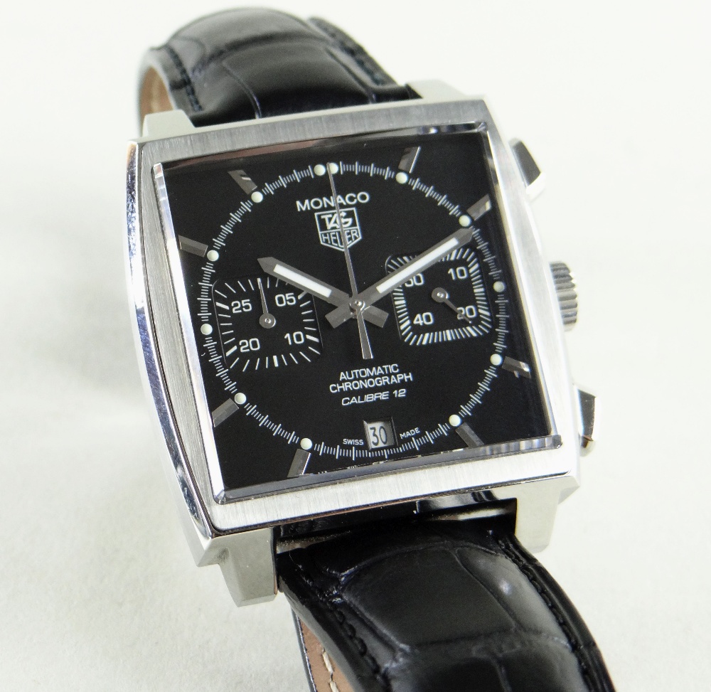 TAG HEUER MONACO CHRONOGRAPH WRISTWATCH, ref. CAW2110, Jewelled Cal:12 automatic movement, black