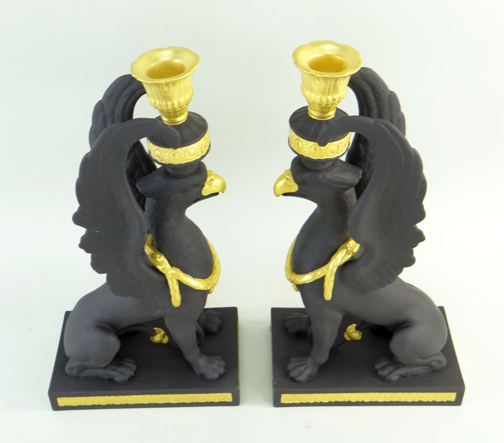 PAIR WEDGWOOD MASTERPIECE COLLECTION BLACK BASALT 'GRIFFIN' CANDLESTICKS, limited edition no. 23/ - Image 2 of 5