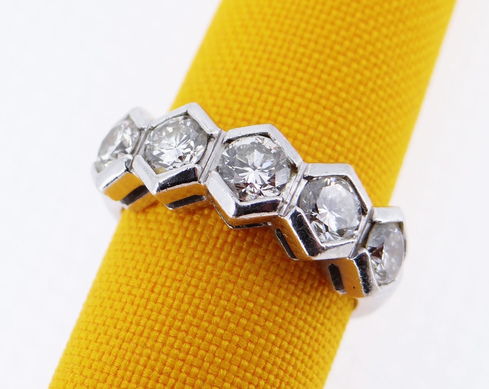 18CT WHITE GOLD FIVE STONE DIAMOND RING, in geometric setting, the five diamonds totalling 0.75cts - Image 4 of 5