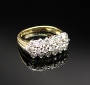 18CT GOLD TRIPLE ROW DIAMOND RING having 19 diamonds in total measuring 0.05cts each approx. (visual