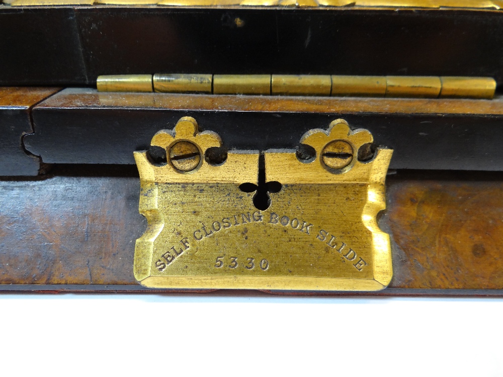 VICTORIAN WALNUT, GILT METAL & PORCELAIN PATENT BOOK SLIDE, with Betjeman's patent self-closing - Image 12 of 12