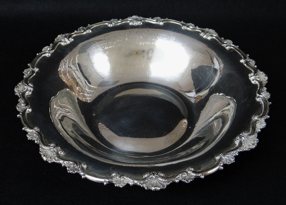 GEORGE V ARMORIAL SILVER BOWL, Asprey & Co. London 1916, shell and scroll border with engraved